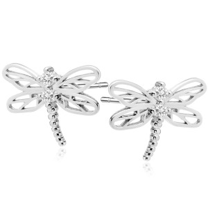 Cercei argint libelule cu pietre DiAmanti Z2048ER_W-DIA (Argint 925‰ 1,4 g.)